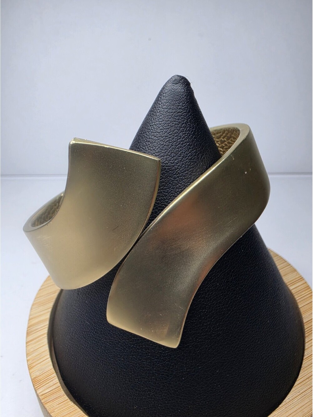 Chunky Matte Gold Tone Overlap Bypass Cuff Bangle Bracelet Vintage Style